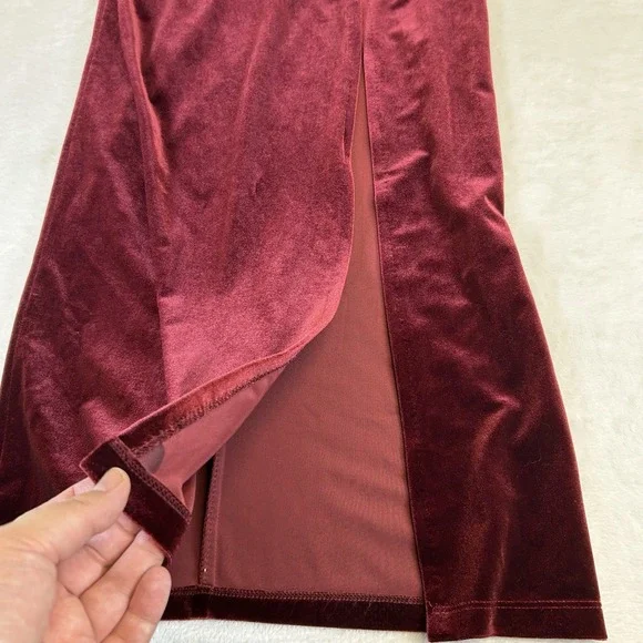 Jenny Yoo Rachel Dark Berry Stretch Velvet Square Neckline Gown‎ Women's Size 2 - Picture 10 of 10